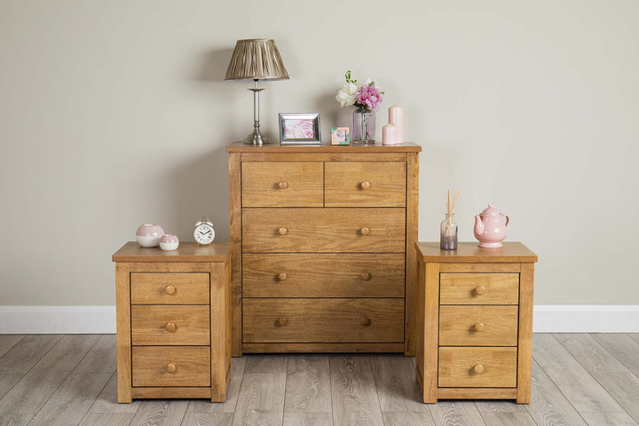 Chester Medium Oak 2 Over 3 Chest of Drawers - B GRADE - The Oak Bed Store