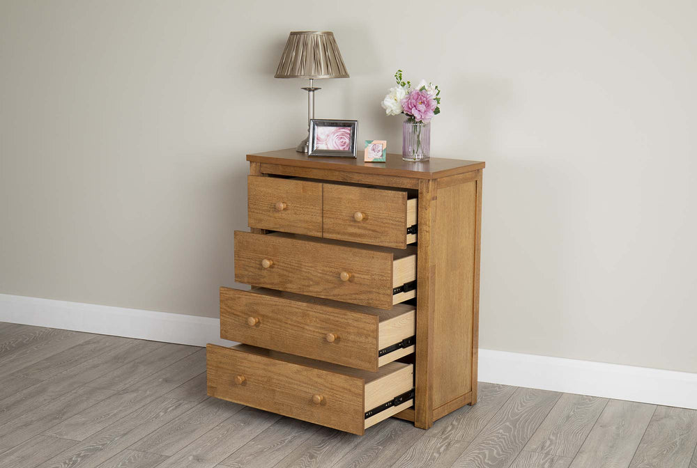 Chester Medium Oak 2 Over 3 Chest of Drawers - B GRADE - The Oak Bed Store