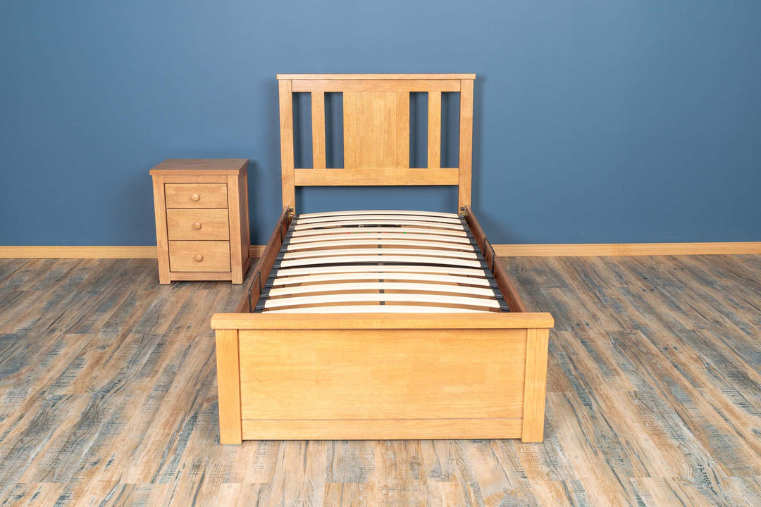 Chester Medium Oak Ottoman Storage Bed Frame - 3ft Single - The Oak Bed Store