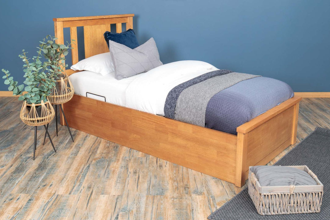 Chester Medium Oak Ottoman Storage Bed Frame - 3ft Single - The Oak Bed Store