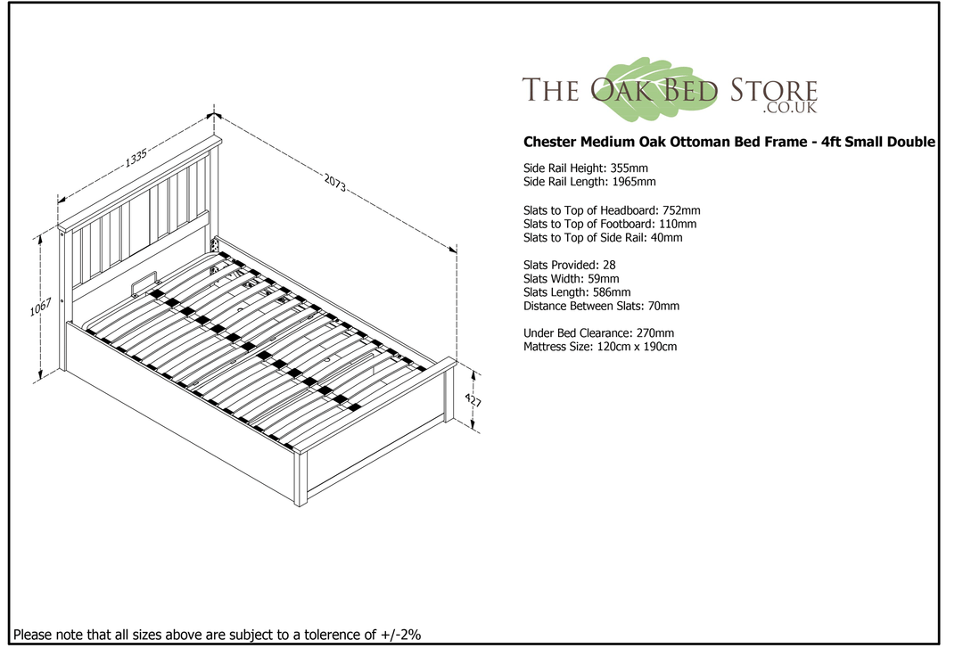 Chester Medium Oak Ottoman Storage Bed Frame - 4ft Small Double - The Oak Bed Store