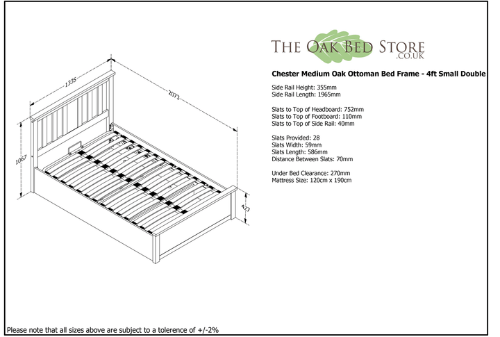 Chester Medium Oak Ottoman Storage Bed Frame - 4ft Small Double - The Oak Bed Store