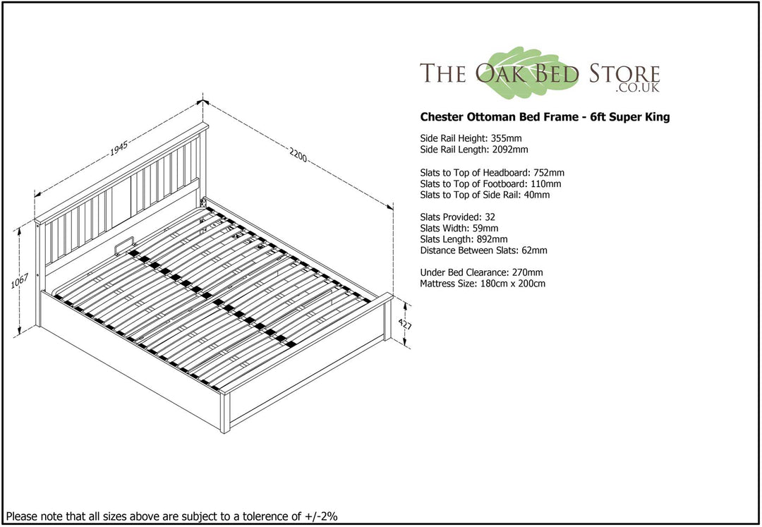 Chester Medium Oak Ottoman Storage Bed Frame - 6ft Super King - The Oak Bed Store