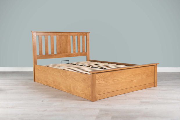 Chester Natural Oak Ottoman Storage Bed Frame - 4ft6 Double - The Oak Bed Store