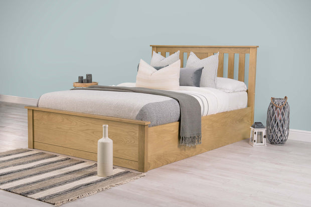Chester Natural Oak Ottoman Storage Bed Frame - 4ft6 Double - The Oak Bed Store