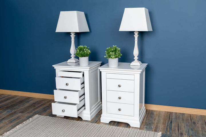 Chilgrove Bright White 3 + 1 Drawer Bedside Table - The Oak Bed Store