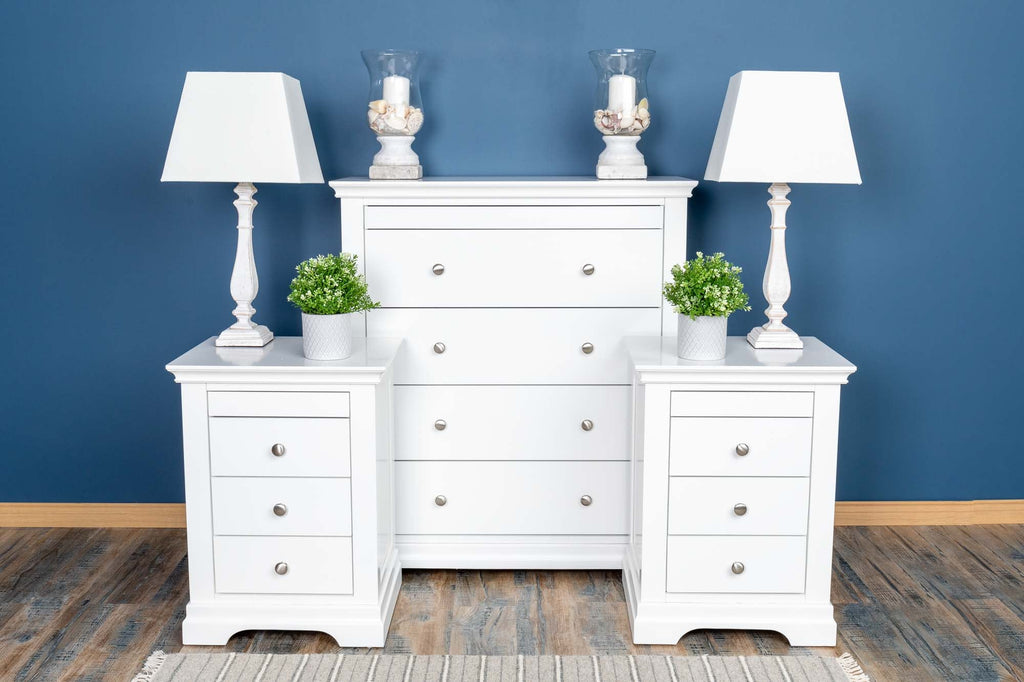 Chilgrove Bright White 3 + 1 Drawer Bedside Table - The Oak Bed Store