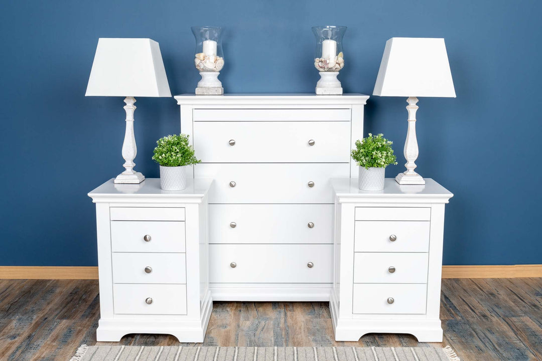 Chilgrove Bright White 3 + 1 Drawer Bedside Table - The Oak Bed Store