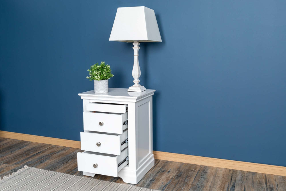 Chilgrove Bright White 3 + 1 Drawer Bedside Table - B GRADE - The Oak Bed Store