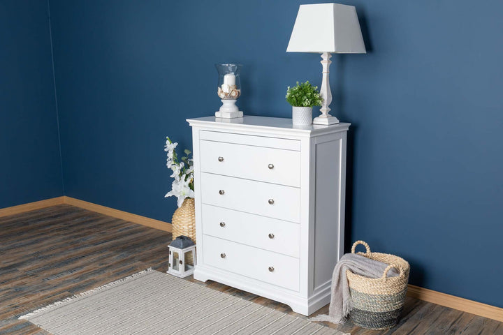 Chilgrove Bright White 4 + 1 Drawer Chest of Drawers - The Oak Bed Store