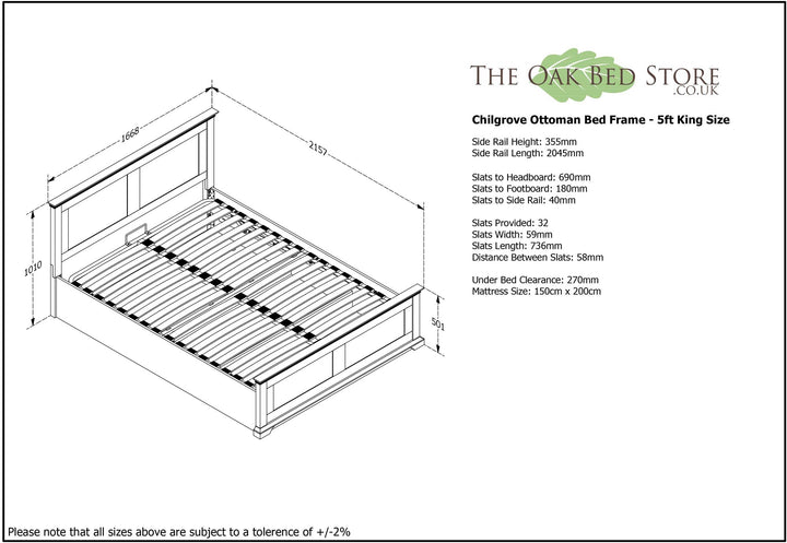 Chilgrove Bright White Ottoman Storage Bed Frame - 5ft King Size - The Oak Bed Store