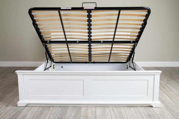 Chilgrove Bright White Ottoman Storage Bed Frame - 6ft Super King - The Oak Bed Store