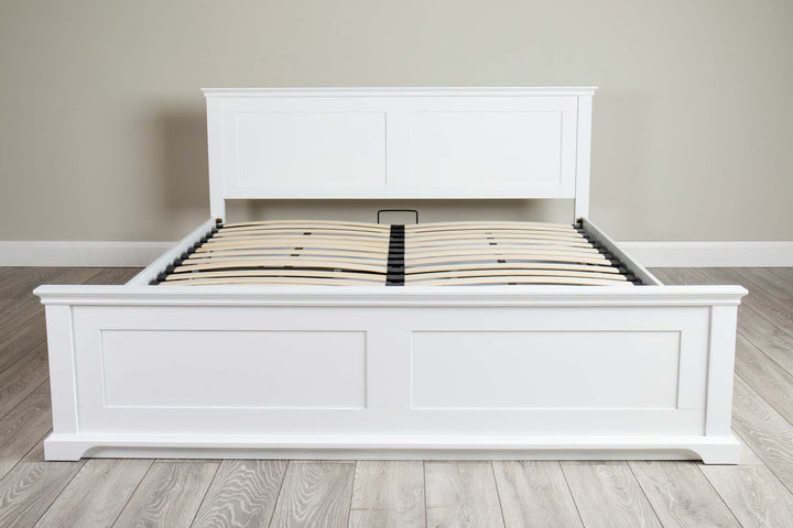 Chilgrove Bright White Ottoman Storage Bed Frame - 6ft Super King - The Oak Bed Store