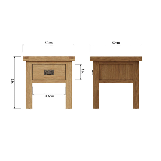 Cotswold Rustic Oak 1 Drawer Lamp Table - The Oak Bed Store