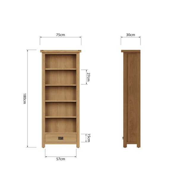 Cotswold Rustic Oak 1 Drawer Medium Bookcase - The Oak Bed Store