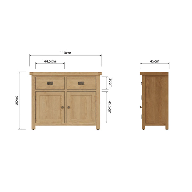 Cotswold Rustic Oak 2 Door 2 Drawer Sideboard - The Oak Bed Store