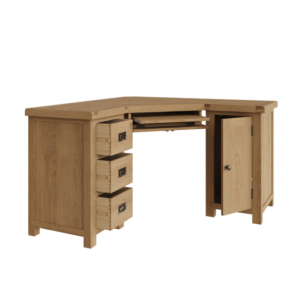 Cotswold Rustic Oak Corner Computer Desk - The Oak Bed Store