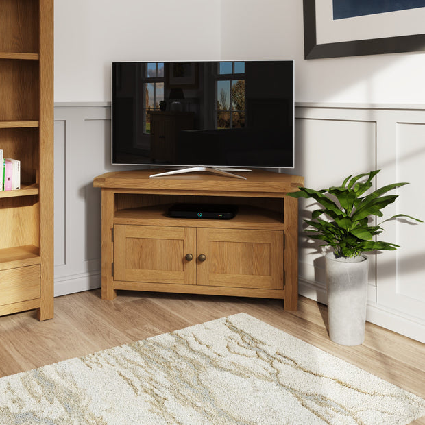 Cotswold Rustic Oak Corner TV Unit - The Oak Bed Store