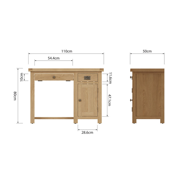 Cotswold Rustic Oak Single Computer Desk - The Oak Bed Store