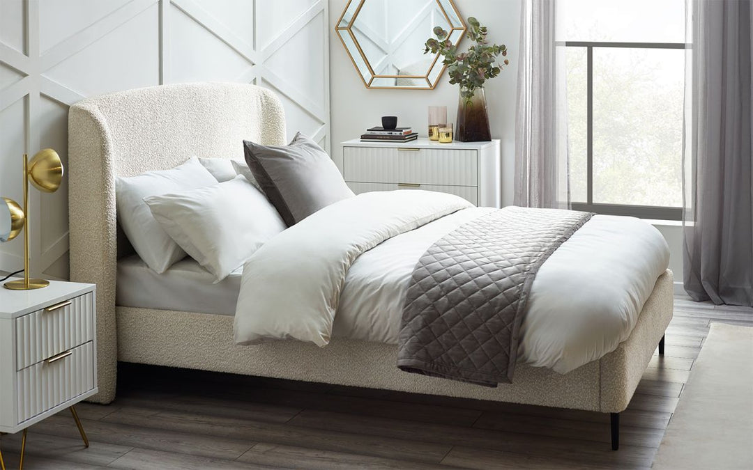 Edenhall Ivory Boucle Fabric Bed Frame - 5ft King Size - The Oak Bed Store