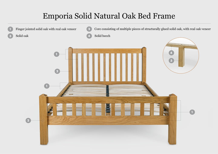 Emporia Solid Natural Oak Bed Frame - 4ft6 Double - The Oak Bed Store