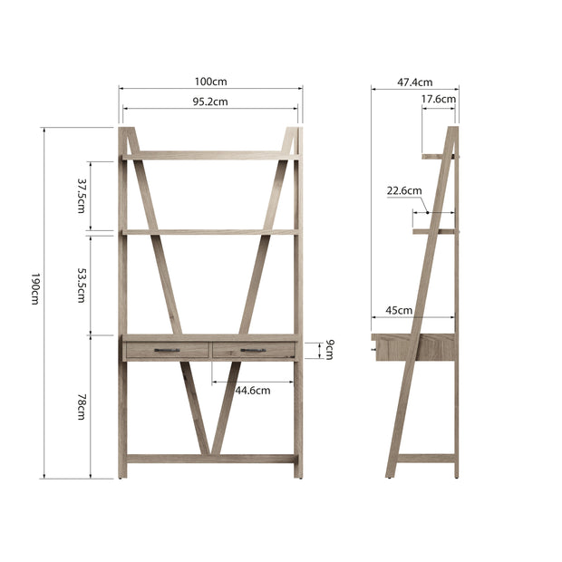 Farrow Aged Oak Desk Bookcase - The Oak Bed Store