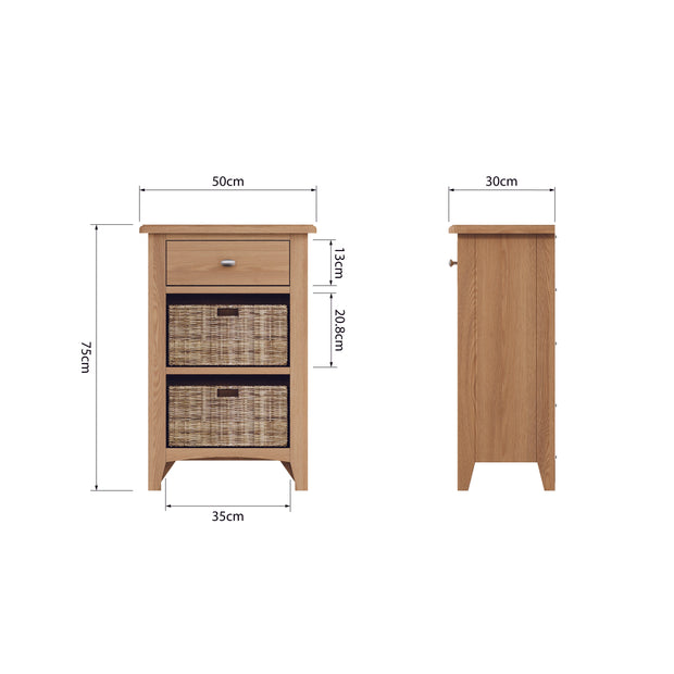 Georgia Natural Oak 1 Drawer 2 Basket Side Table - The Oak Bed Store