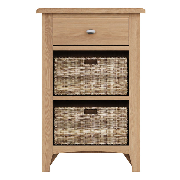 Georgia Natural Oak 1 Drawer 2 Basket Side Table - The Oak Bed Store