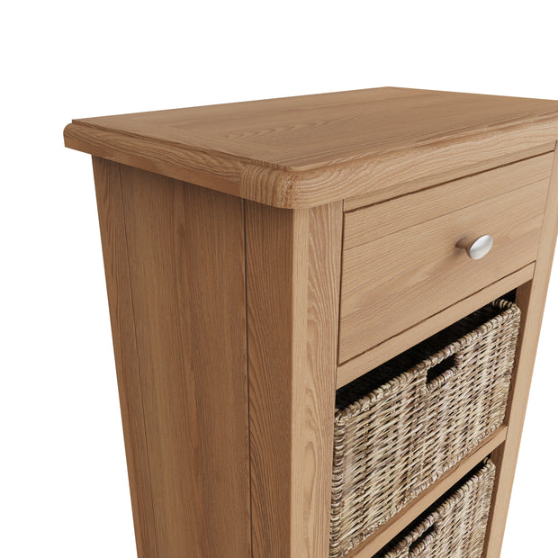 Georgia Natural Oak 1 Drawer 2 Basket Side Table - The Oak Bed Store