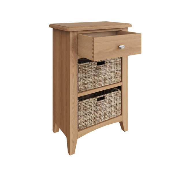 Georgia Natural Oak 1 Drawer 2 Basket Side Table - The Oak Bed Store