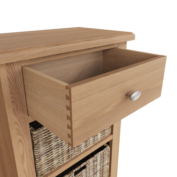 Georgia Natural Oak 1 Drawer 2 Basket Side Table - The Oak Bed Store