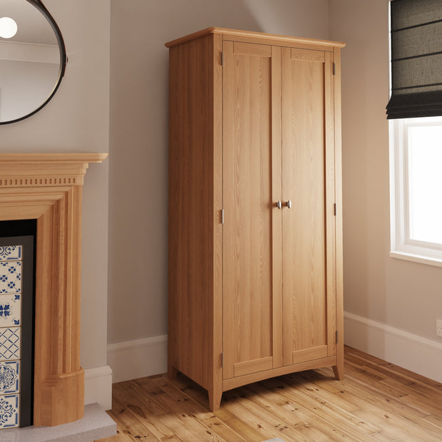 Georgia Natural Oak 2 Door Full Hanging Double Wardrobe - B GRADE - The Oak Bed Store