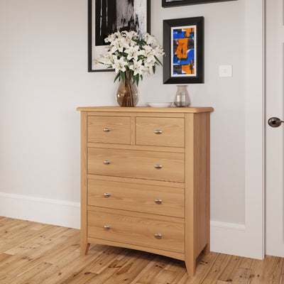 Georgia Natural Oak 2 Over 3 Drawer Chest of Drawers - The Oak Bed Store