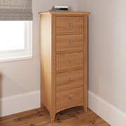 Georgia Natural Oak 5 Drawer Wellington Chest of Drawers - The Oak Bed Store