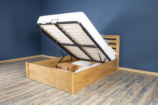 Goodwood Medium Oak Ottoman Storage Bed Frame - 4ft6 Double - The Oak Bed Store