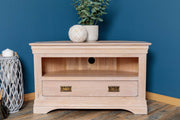 Hampshire White Washed Natural Oak Corner TV Unit - The Oak Bed Store