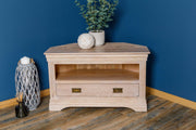 Hampshire White Washed Natural Oak Corner TV Unit - The Oak Bed Store