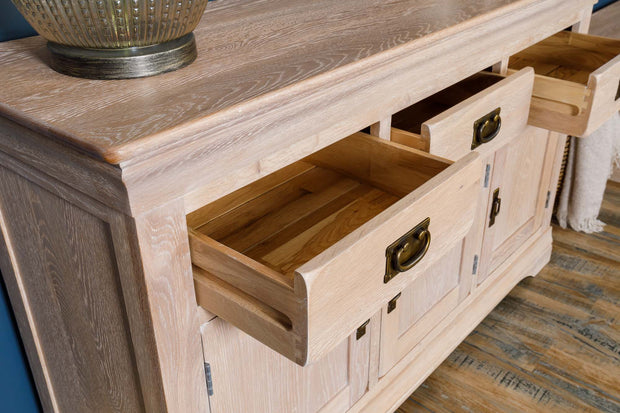 Hampshire White Washed Natural Oak Large Sideboard - The Oak Bed Store