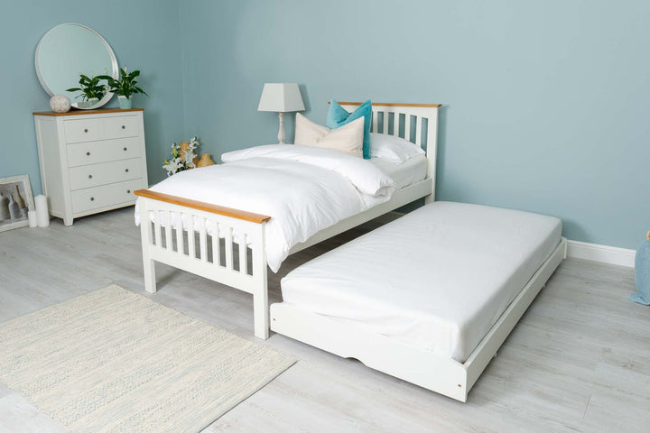 Heywood Soft White & Natural Oak Solid Wood Guest Bed - 3ft Single - The Oak Bed Store