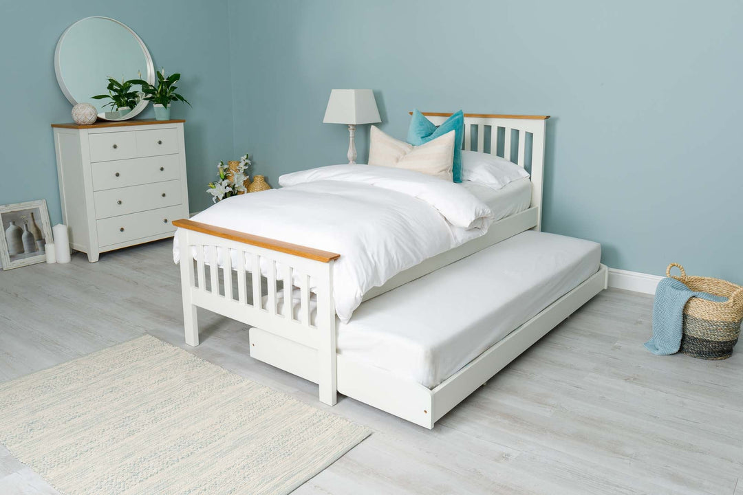 Heywood Soft White & Natural Oak Solid Wood Guest Bed - 3ft Single - The Oak Bed Store