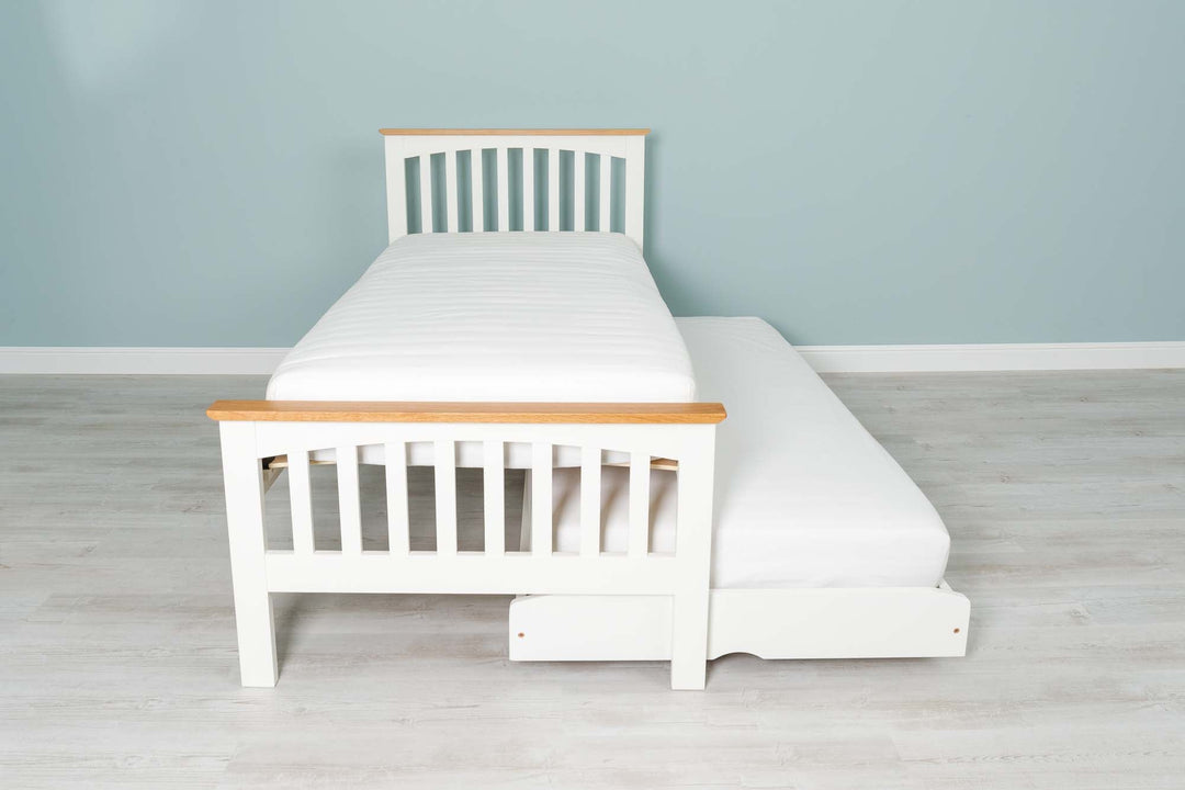 Heywood Soft White & Natural Oak Solid Wood Guest Bed - 3ft Single - The Oak Bed Store