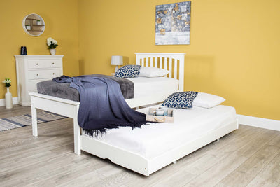 Heywood Soft White Solid Wood Guest Bed (Low Foot End) - 3ft Single - The Oak Bed Store