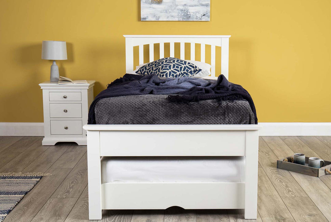 Heywood Soft White Solid Wood Guest Bed (Low Foot End) - 3ft Single - The Oak Bed Store