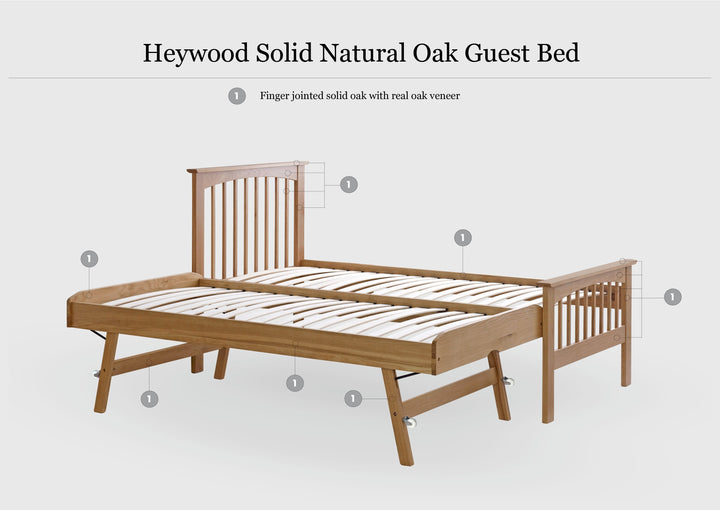 Heywood Solid Natural Oak Guest Bed - 3ft Single - The Oak Bed Store