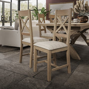 Howten Cross Back Dining Chair - Natural Check (Set of 2) - The Oak Bed Store