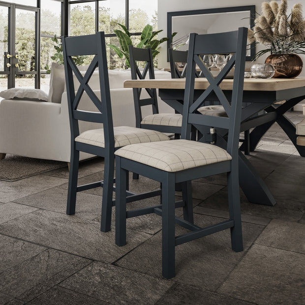 Howten Cross Back Dining Chair - Natural Check (Set of 2) - The Oak Bed Store
