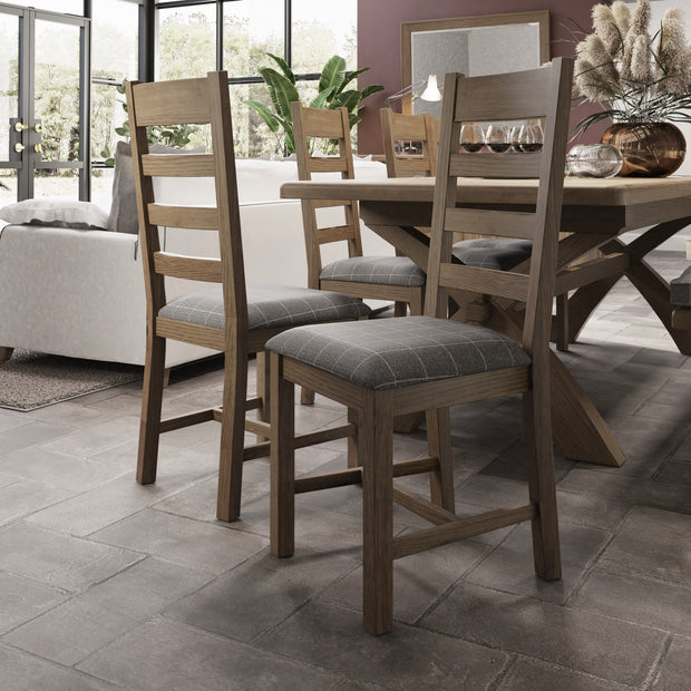 Howten Slatted Dining Chair - Grey Check (Set of 2) - The Oak Bed Store