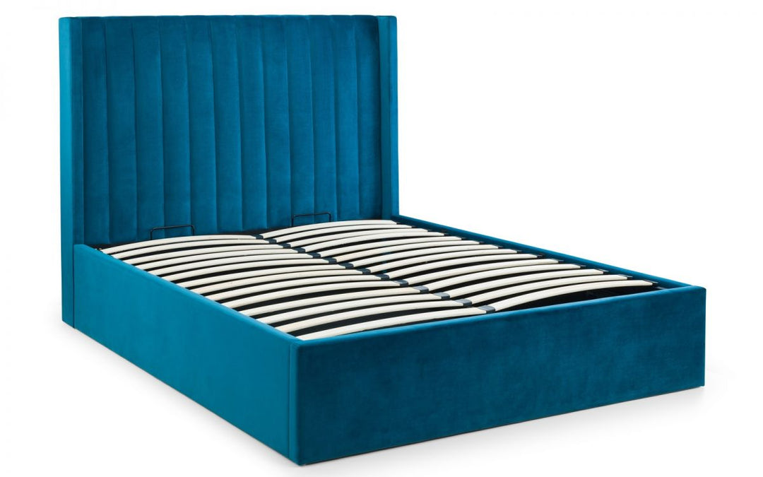 Langley Velvet Fabric Ottoman Storage Bed Frame - 5ft King Size - The Oak Bed Store
