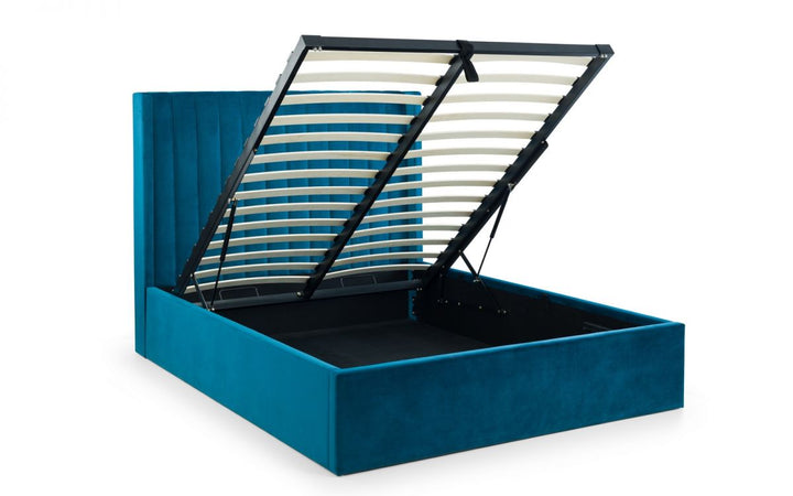 Langley Velvet Fabric Ottoman Storage Bed Frame - 5ft King Size - The Oak Bed Store