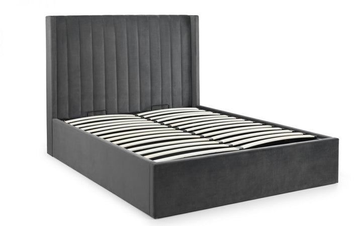 Langley Velvet Fabric Ottoman Storage Bed Frame - 5ft King Size - The Oak Bed Store